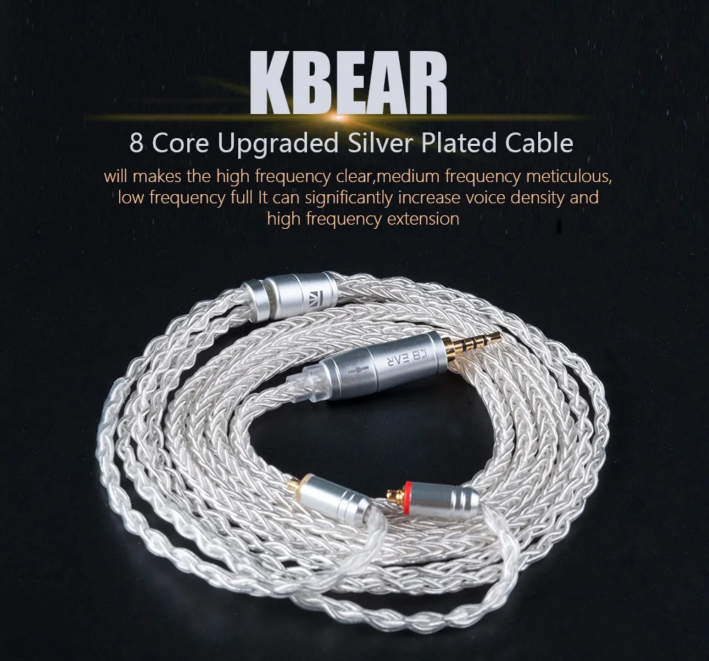 KBEAR 8 Core посеребренный кабель с MMCX/2PIN/QDC шпильки Применение для ZS10 PRO ZSN AS16 AS10