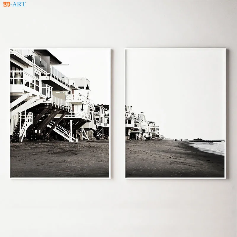 Малибу пляж печать плакат волны океана море холст живопись Черно-белые стены