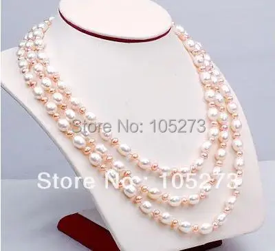 

New Free Shipping Wedding Party Jewelry AA 4-8MM White Pink Natural Freshwater Pearl Necklace 68inch Long Style Hot Sale