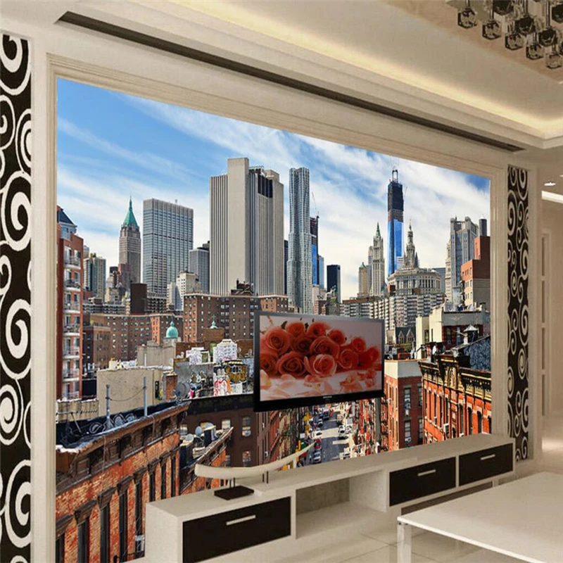 

beibehang Custom 3d wall papers beautiful modern street view architecture square wall paper living room TV wall