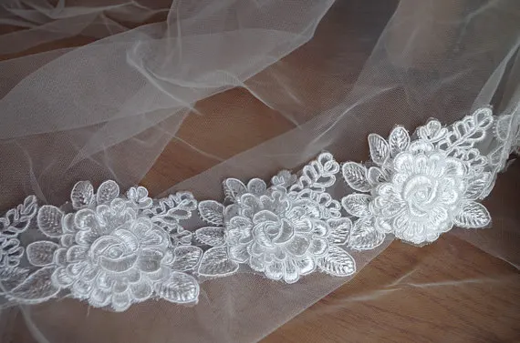 

10 yards 3D Floral Alencon Embroidery Lace Trim Tulle Corded Lace Trim Bridal Veil Lace Trim