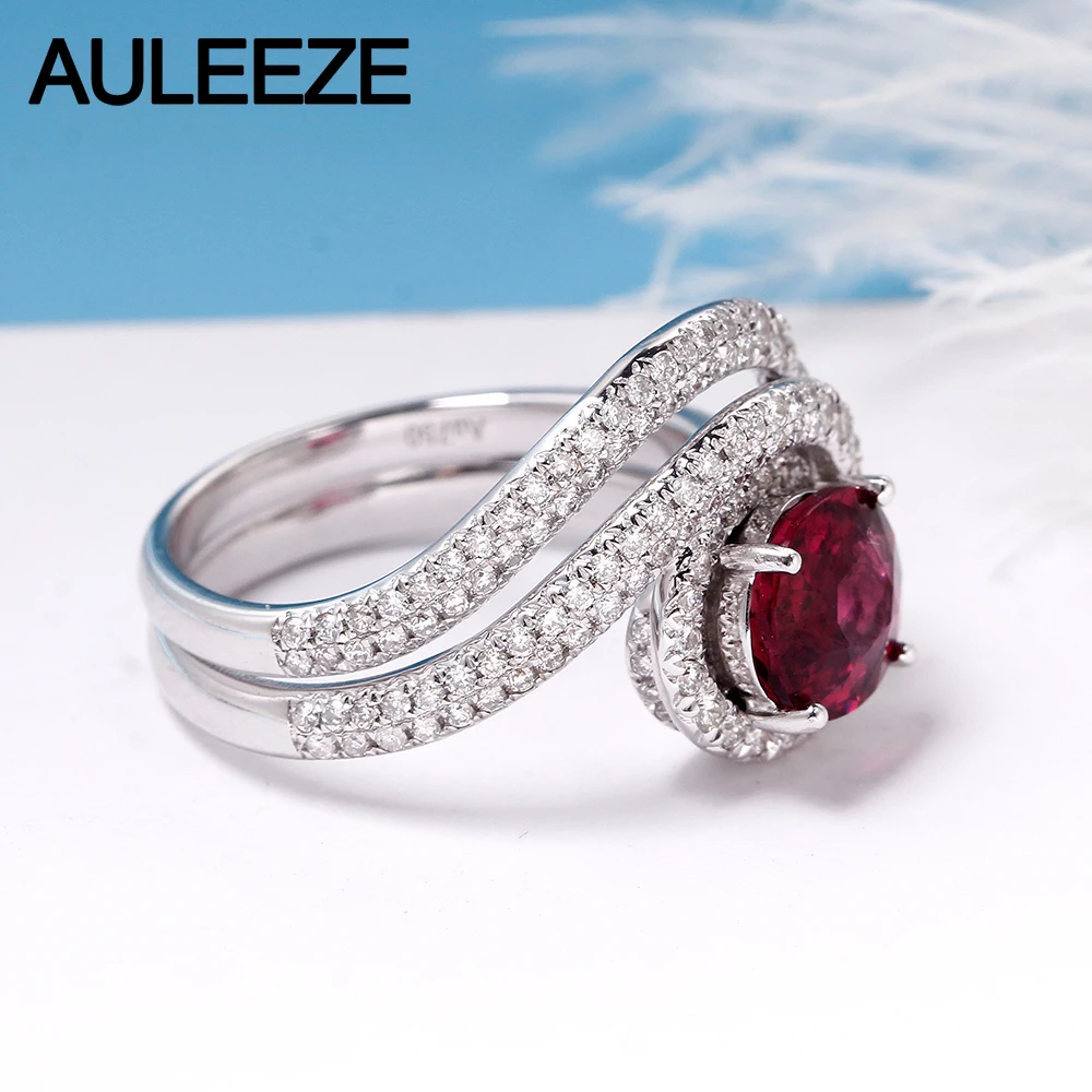 AULEEZE 1.5CT овальное кольцо с натуральным рубеллитом красный турмалин настоящее