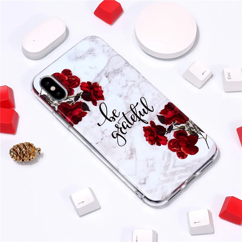 HEMASOLY Case For iPhone XS Max XR Soft TPU Luxury Marble Flower Letter Silicone Protective Back Cover |