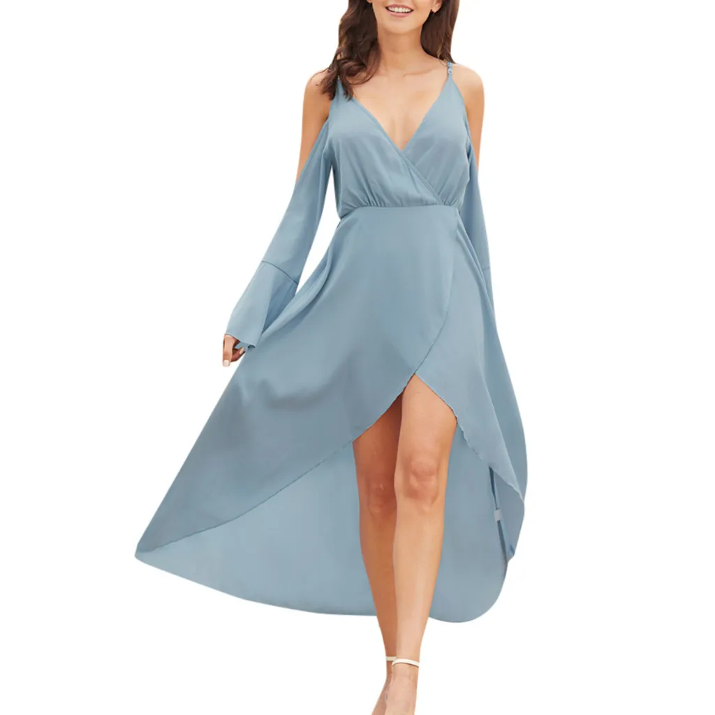 Женское платье в стиле бохо FREE летнее однотонное синее с открытыми плечами и