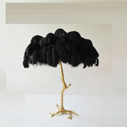 Black feathers Скандинавский медный пластик Золотая настольная лампа страусиное перо прикроватная лампа высокого качества ручной работы Тиффани лампы Американский ретро кровать лампа - Цвет корпуса: Black feathers
