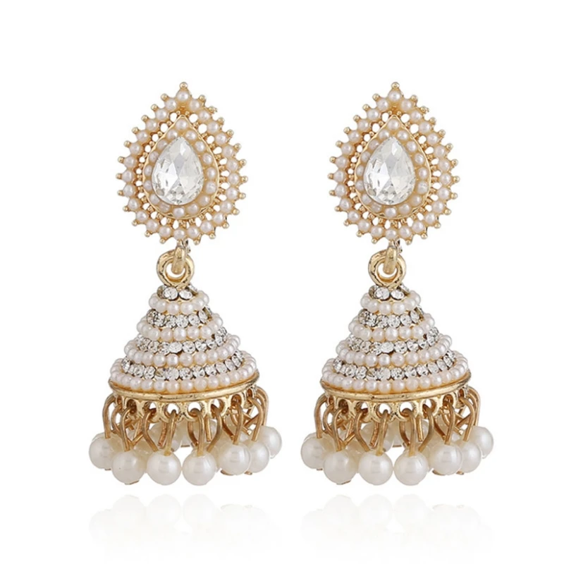 Женские серьги подвески Jhumka Jhumki свадебные вечерние с искусственным жемчугом и