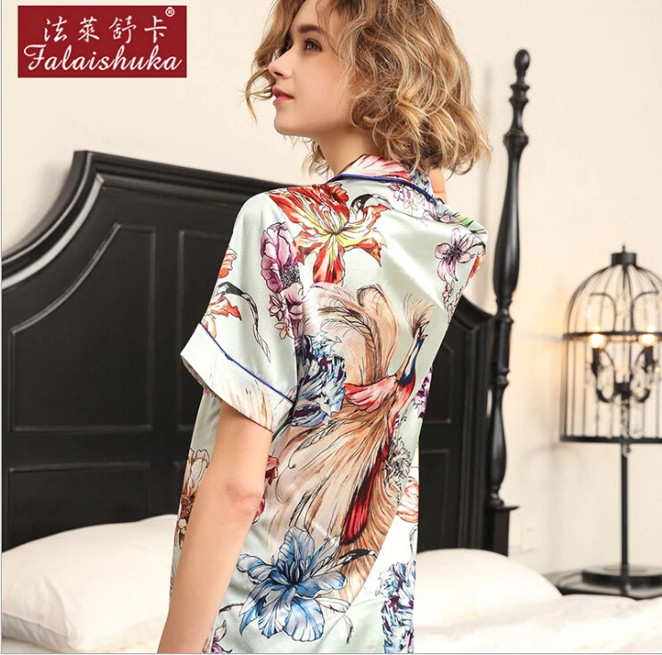 Silk Pajama Sets Shorts Sexy Two Piece Set Woman Flower Print 2019 Summer 100% Silk StainPajama Set Pant Sleepwear Homewear2XL