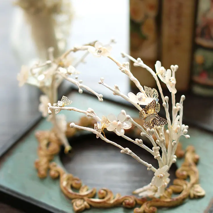 Женский обруч для волос HIMSTORY свадебный ручной работы с цветами тиара-бабочка