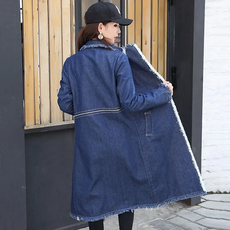 

2019 Spring Autumn New Women's Stitching Zipper Long Denim Windbreaker Ladies Tassel Casual Long Sleeve Blue Jacket Tide LQ714