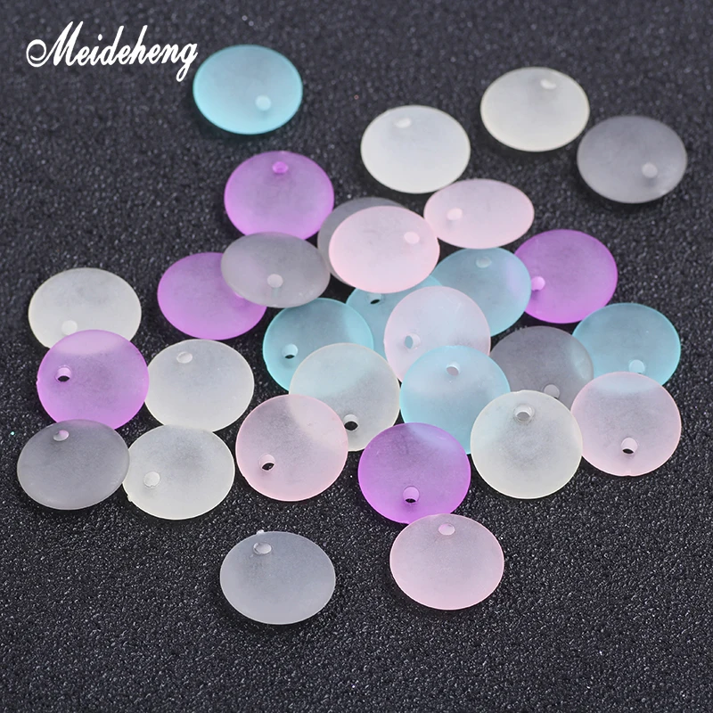 

14mm Acrylic Oblate Round Charms Beads Frosted Surface Transparent Light Color For Jewelry Bracelet Design Making Necklace