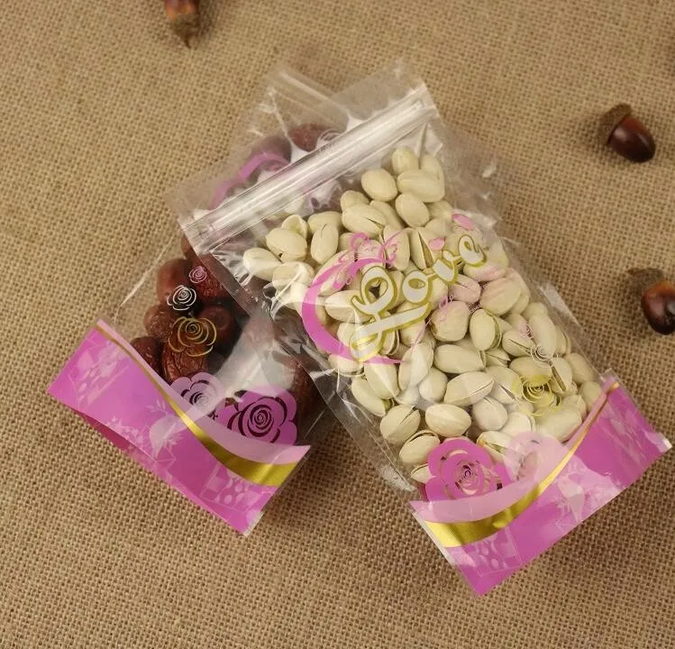 100 шт. розовых пищевых упаковочных пакетов на молнии прозрачный красивый