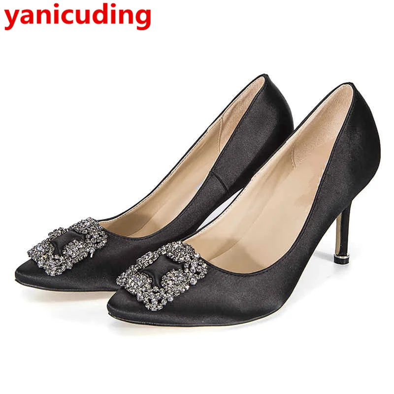 yanicuding High Thin Heeled Shoes Women Luxury Satin Pumps Bridal Crystal Embellished Wedding Bride Lady | Обувь