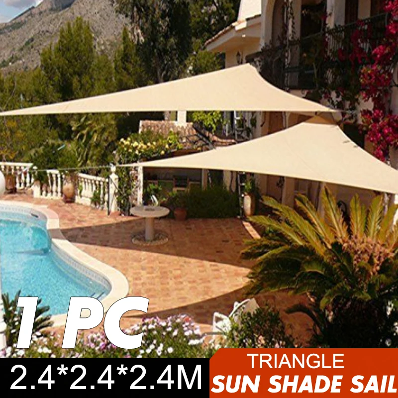 2.4x2.4x2.4m Triangle Sun Shade Sail Canopy Patio Garden Awning UV Block Top Shelter Beige Waterproof Outdoor | Дом и сад