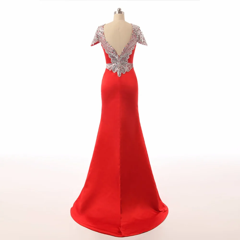 Женское вечернее платье красное с коротким рукавом и бусинами|prom dresses|prom dress