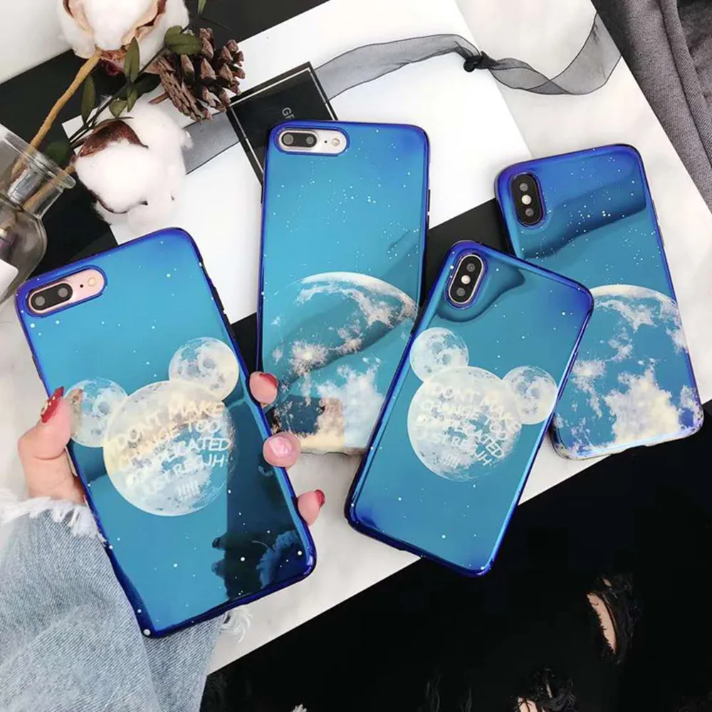 Пара влюбленных синий свет Микки чехол для iPhone 6 6s 7 8 плюс Планета Земля Star Мягкие