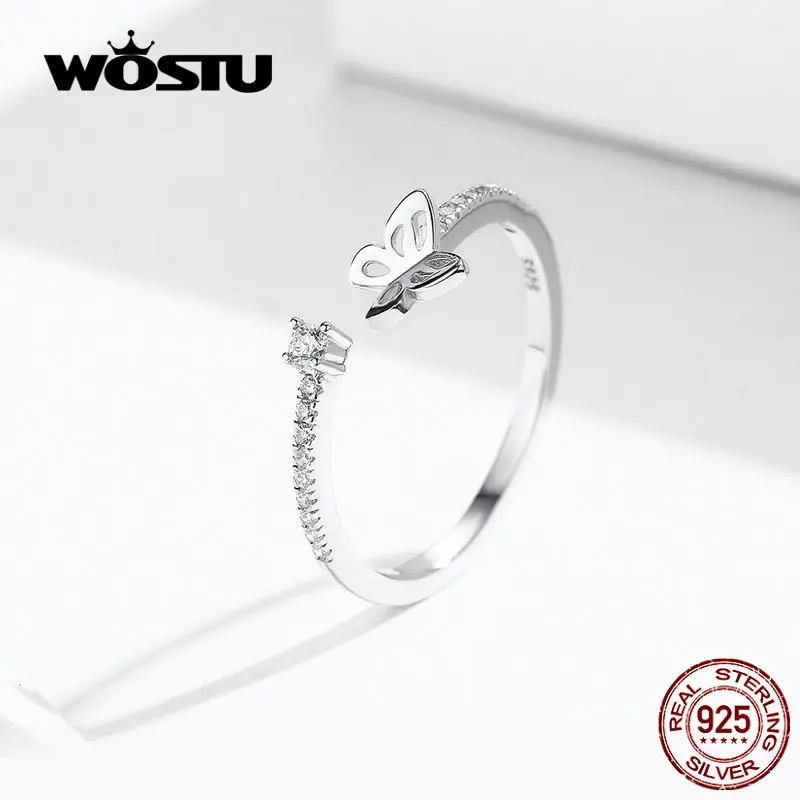 WOSTU Classic Opening Butterfly Rings Authentic 925 Sterling Silver Adjustable CZ For Women Making Jewelry DXR550 | Украшения и