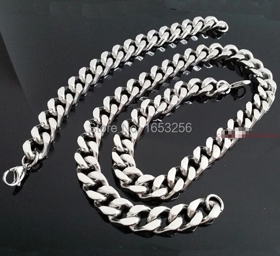 

1 Set of High Quality Cuban Curb Chain Link Necklace & Bracelet Stainless Steel Men's Jewelry Set