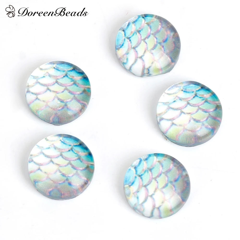 DoreenBeads стекло Русалка Рыба/дракон весы купольное уплотнение Кабошон Круглый Flatback