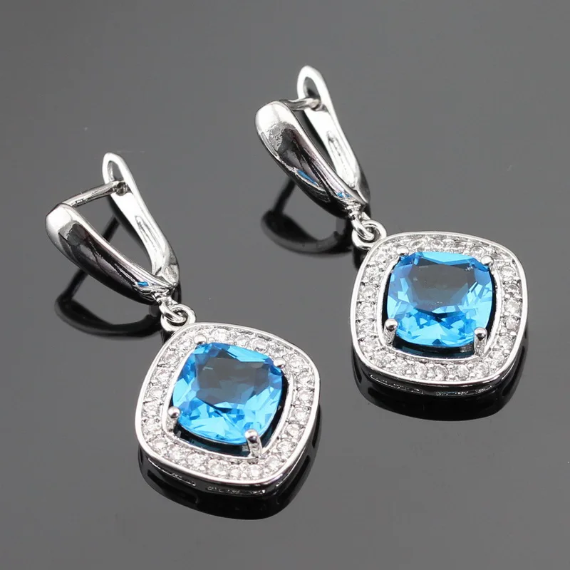 Светильник голубой розовый белый Фианит серебро серьги ювелирные изделия для