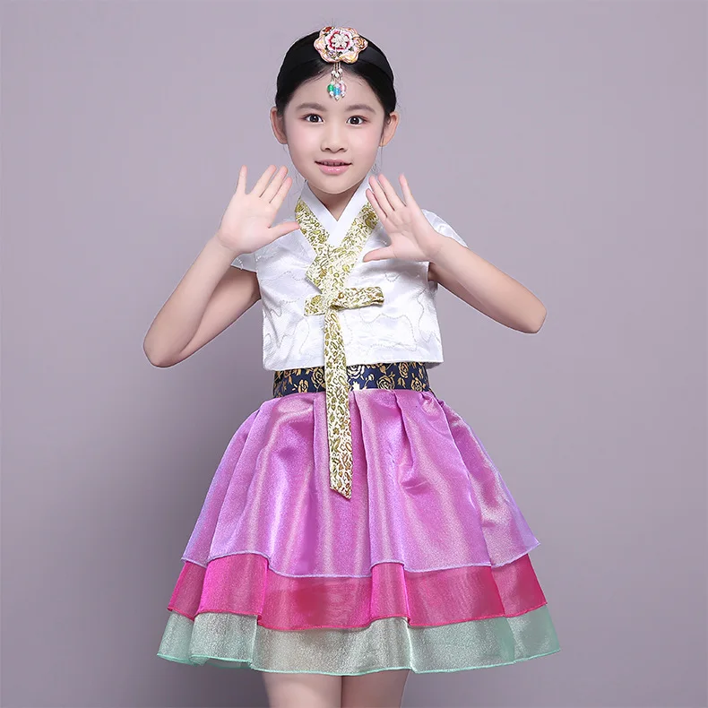 Платье с вышивкой коротким рукавом для девочек в Корейском стиле традиционный