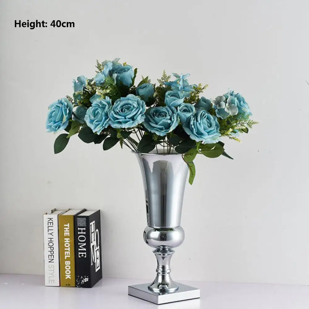 Silver 40cm Роскошные Европа железа Art Настольная Ваза, Порты и разъёмы цвет серебристый, Золотой Цвет высота 49/43/40 см для дома Свадебная вечеринка украшения - Цвет: Silver 40cm
