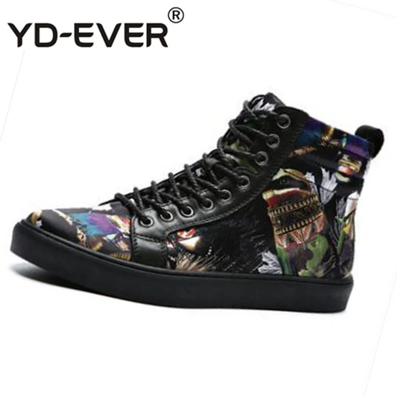 Black High Top Trainers Sneakers Genuine Leather Designer Shoes Men Luxury 2019 Skate Big Size Printed Hip Hop Runway Quality | Обувь