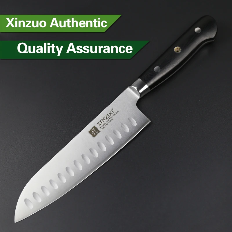 XINZUO 7 ''дюймовый нож Santoku 3 слоя 440C ядро Плакированные Стальные Кухонные ножи дело с мясом фрукты овощи с G10 Ручка