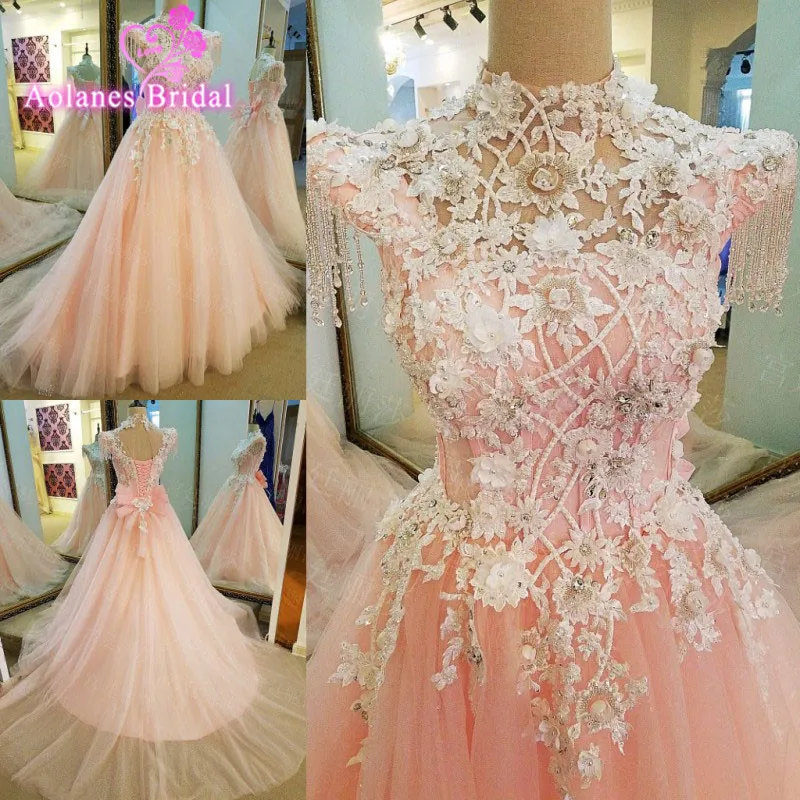 2017 розовые платья с жемчужинами и аппликацией трапециевидной формы для