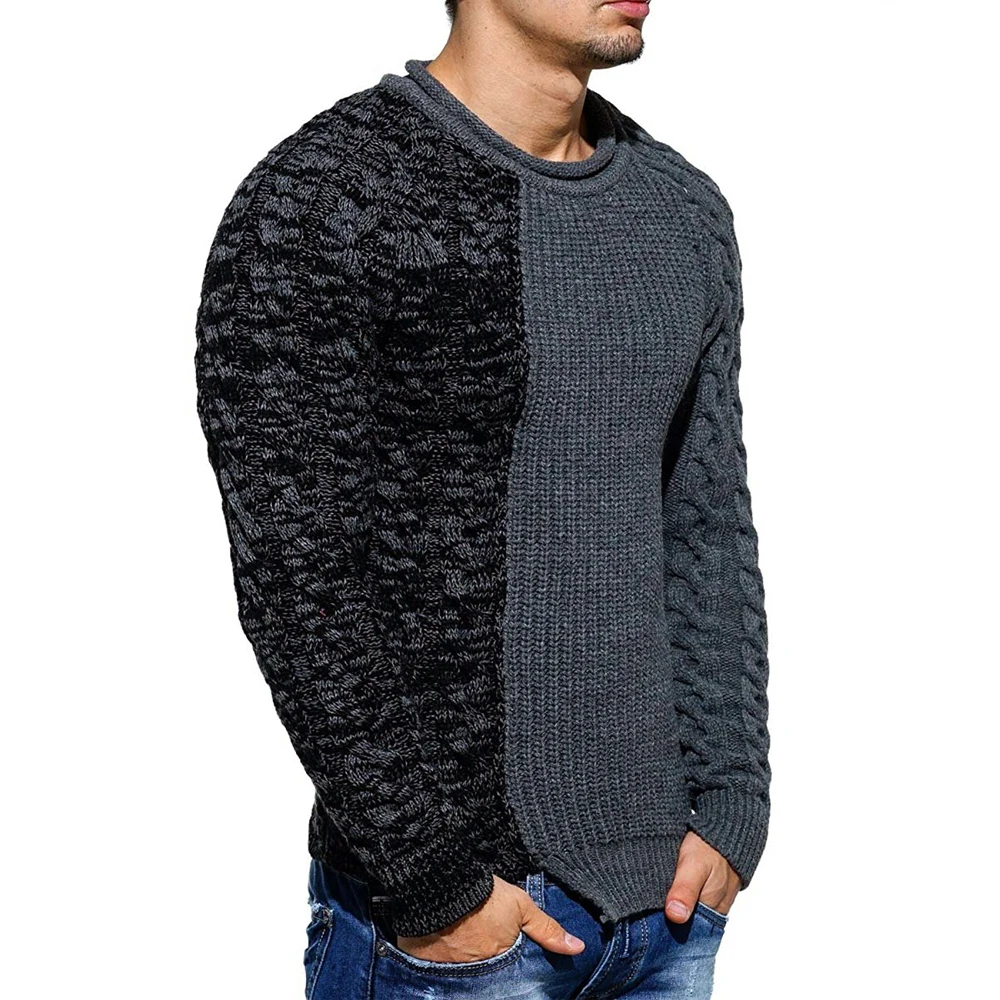

Men Sweaters 2018 Pullover New Autumn Warm High-Quality Patchwork Sweaters Man Casual Knitwear Winter Men Black Sweatwer