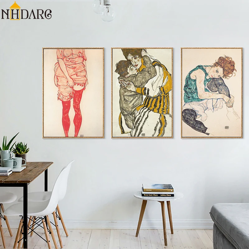 Эскиз фигуры Egon Schiele рисунок на холсте постер настенные картины для гостиной
