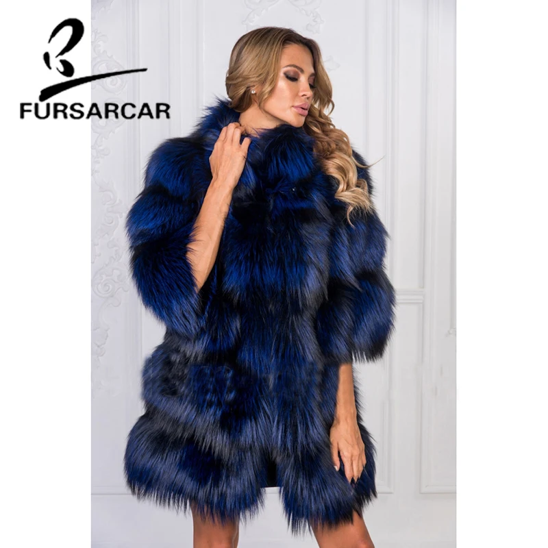 Женская Шуба из меха лисы FURSARCAR роскошная теплая шуба натурального толстая