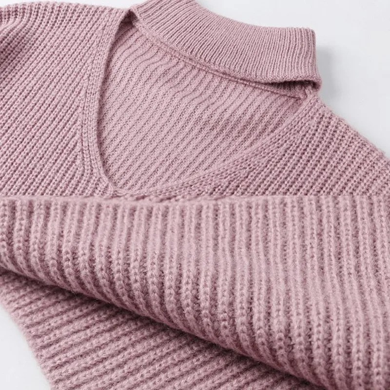 V-neck Woman Autumn Winter Pullovers 2018 Cross Strap Lantern Sleeve Lady Pink Knitted Sweater Cashmere Turtleneck Befree | Женская