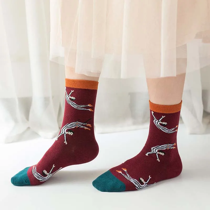 Модные Нерегулярные унисекс мимеограф живопись забавные Женские носочки