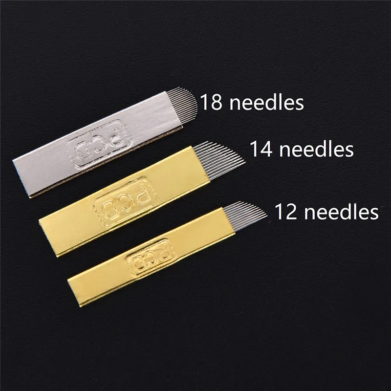 

50pcs Microblading Needles PCD 12 14 18 Pins Permanent Makeup Blades Manual Eyebrow Tattoo Curved Blade Needles For Tattoo Pen