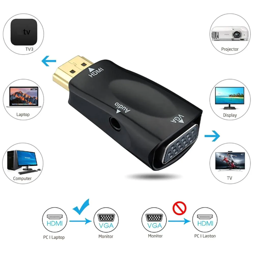Для HDMI-VGA адаптер конвертер кабель с аудио кабелем для ПК ноутбука поддержка HD 1080P