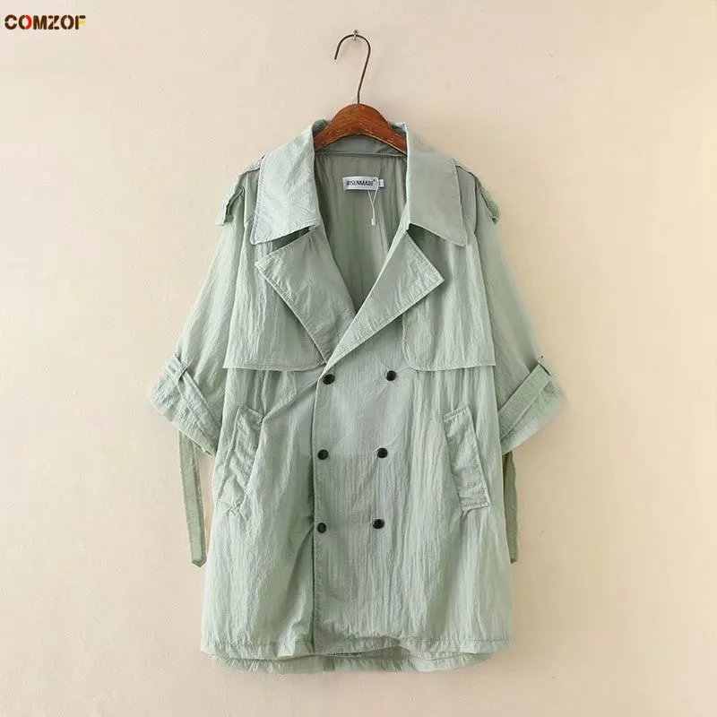 

Женский тонкий Тренч, двубортная летняя Солнцезащитная одежда, ветровка размера плюс 5XL