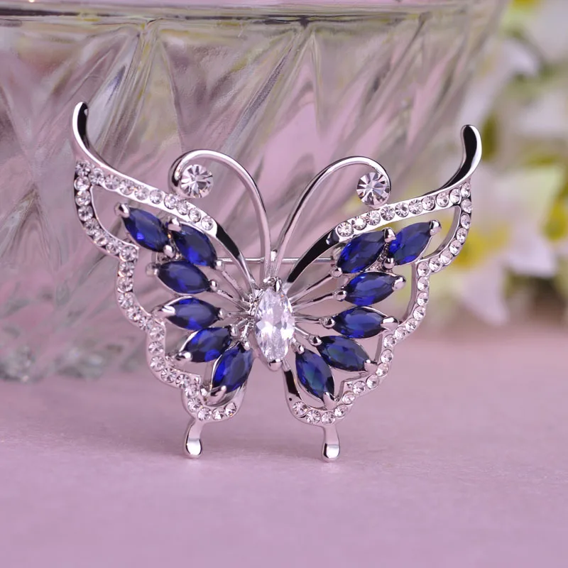 FUNMOR Delicate Butterfly Shape Brooch CZ Zircon Crystal Animal Insect Brooches For Women Girls Collar Clips Scarf Buckle Badge | Украшения