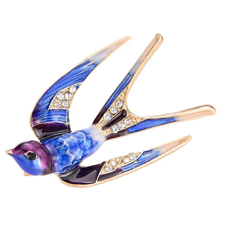 swallow deep blue Больше коллекции милых насекомых животных брошь для мужчин ювелирные изделия Стразы Эмаль булавки броши в форме жуков для женщин детский значок на рюкзаке - Окраска металла: swallow deep blue