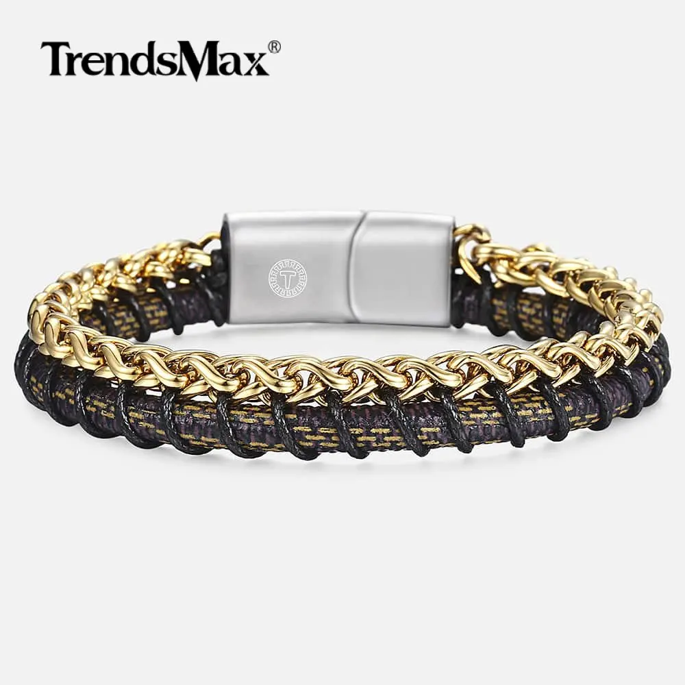 Кожаный плетеный браслет Trendsmax из нержавеющей стали для мужчин и мальчиков