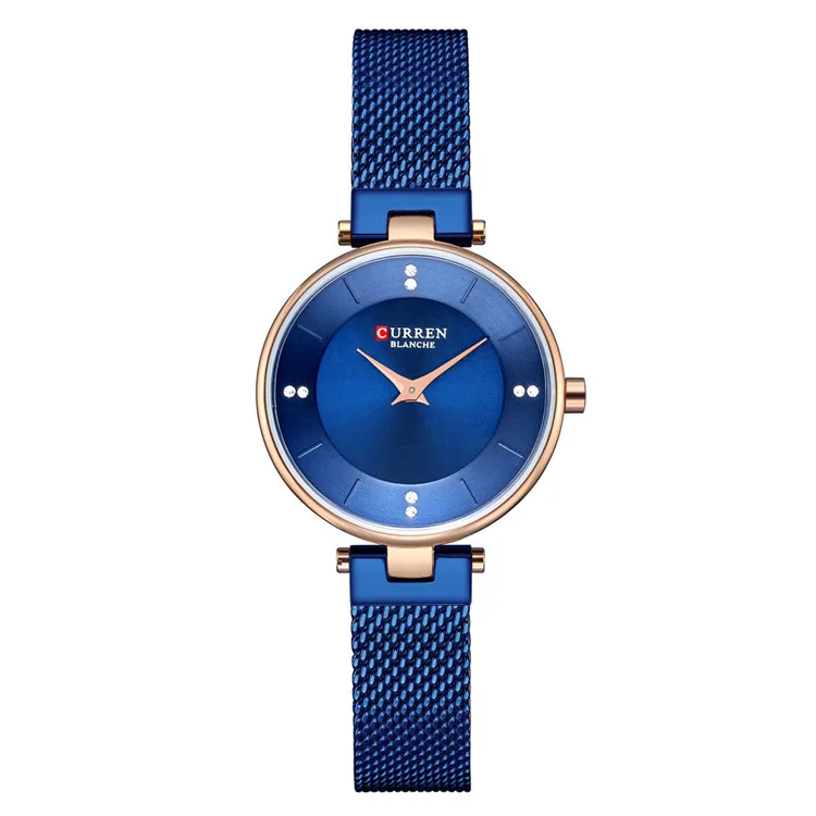 blue CURREN, женские часы, тонкие, модные, кварцевые, с бриллиантами, с ремешком из нержавеющей стали, с сеткой, 9031, женские часы, Relogio Feminino - Цвет: blue