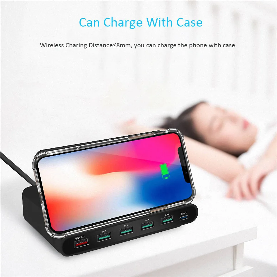 Universal Qi Fast Wireless Charger 5 Port USB Cargador Inalambrico Quick Charge 3.0 Chargeur For Iphone Samsung Xiaomi Movil | Мобильные