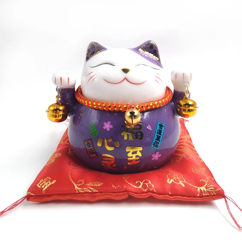 4,5 дюймов Maneki Neko фарфор Lucky Cat домашний декор украшения Фортуна кошка копилка фэншуй ремесло 6 цветов - Цвет: Purple