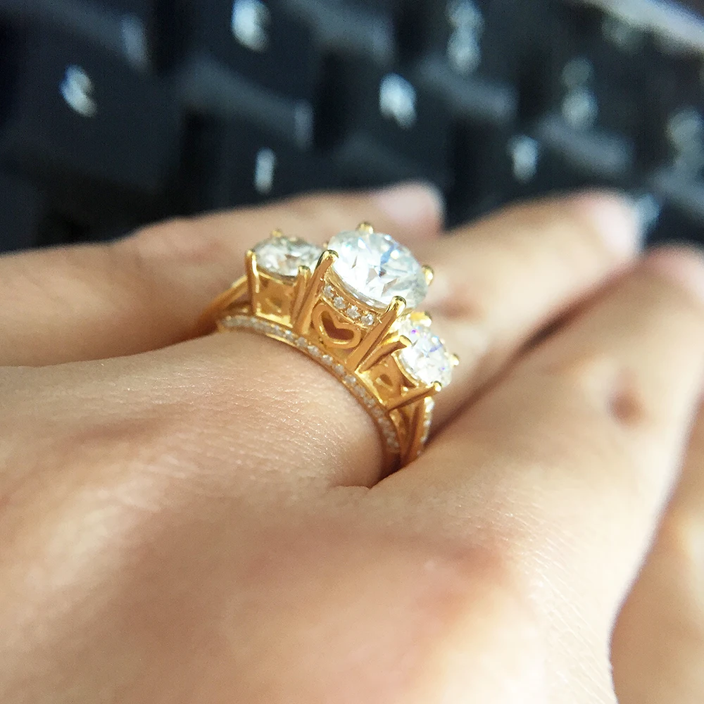 

2.0ctw 6.5mm 4mm Test Positive Brilliant Cut Lab Grown Diamond Moissanite Ring Engagement Rings For Women Solid 14K Yellow Gold