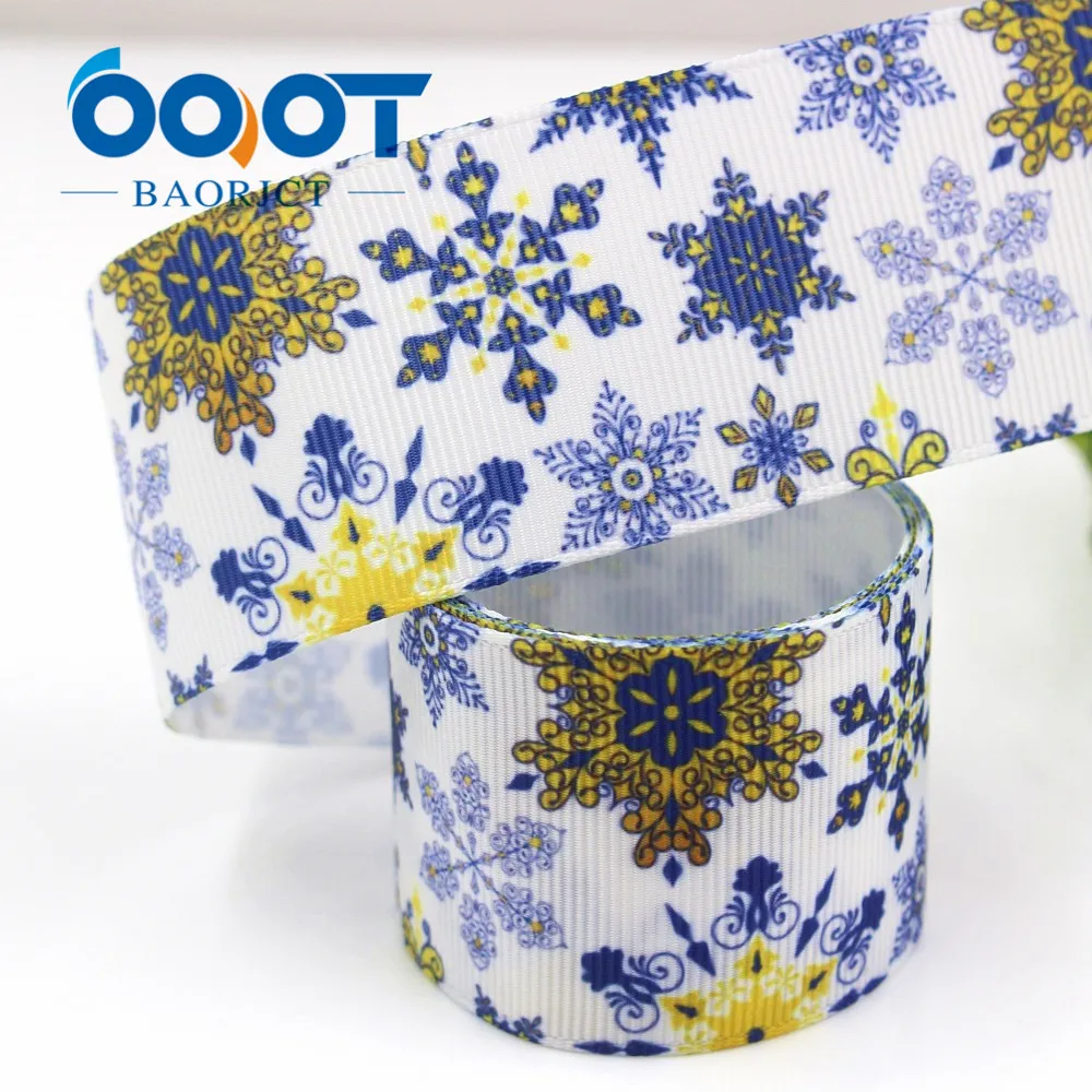 OOOT BAORJCT G-181005-1320 38 mm 10 yards snowflake Ribbons Thermal transfer Printed grosgrain Christmas decoration materials | Дом и сад
