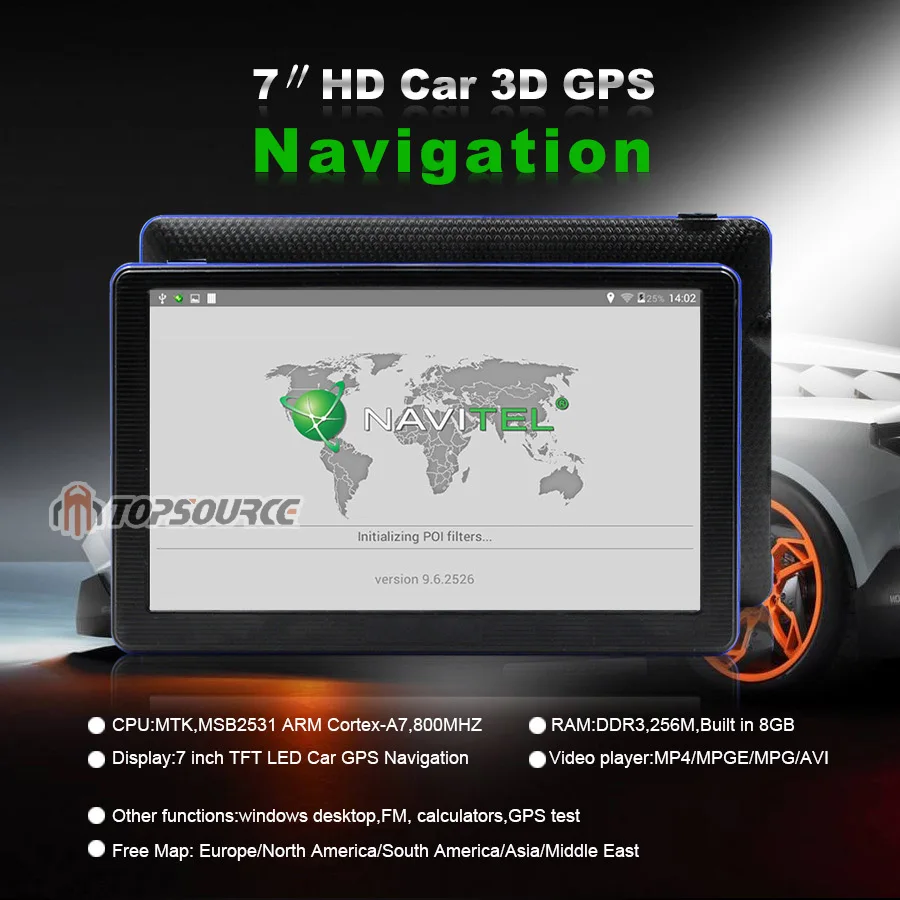 TOPSOURCE 7 дюймов Автомобильный gps навигатор емкостный экран FM Встроенный 8 Гб карта для Европы/США+ Канада грузовик gps навигатор C6