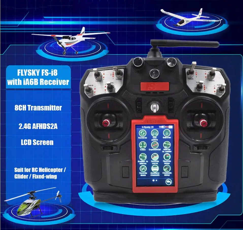 Новый товар! Flysky FS I8 2 4G 8CH RC передатчик TX + i8 IA6B / IA10B RX для вертолета|Детали и