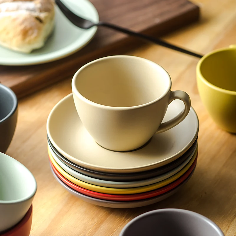 300 мл Красочные Модные качественные керамические чашки для кофе и блюдца Матовые