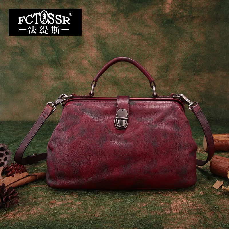 Женская сумка ракушка в стиле ретро ручной работы из натуральной кожи с ручками