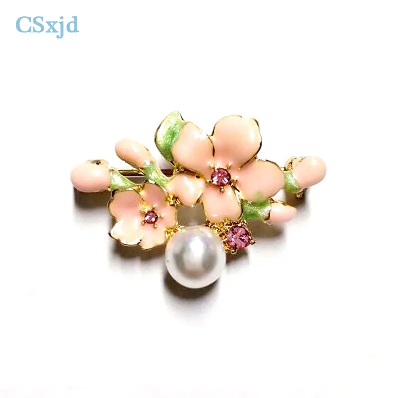 CSxjd Cute delicate enamel pink cherry flower brooch Imitation pearl corsage hats scarf pin accessories | Украшения и аксессуары