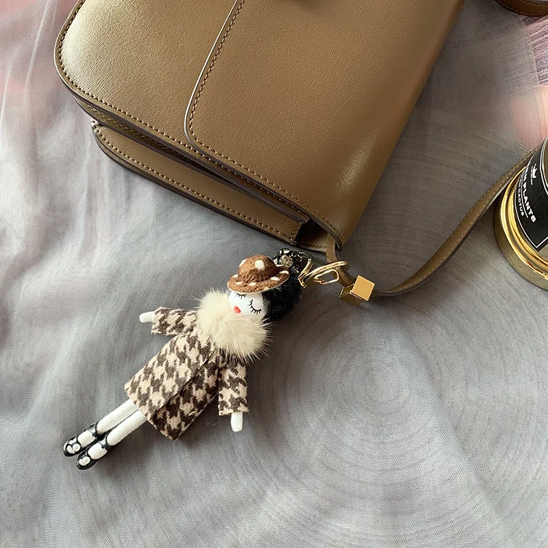 customerized mink fur lady girl key chain creative person shape handbag pendant mobile phone fur doll decor DIY ornament